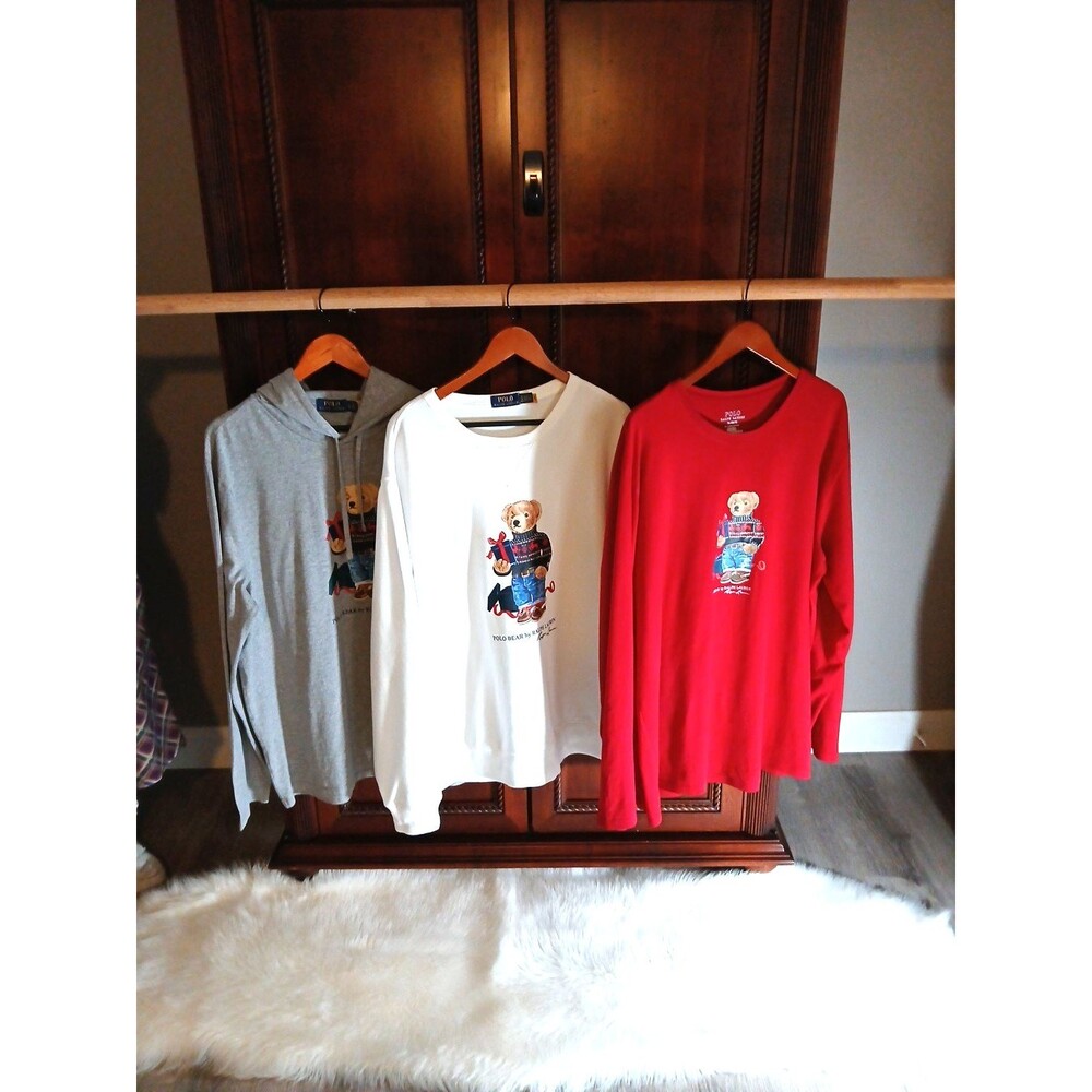 Polo Ralph Lauren Adults Size XL Bear Collection Bundle of 3 White/Red/Gray EUC